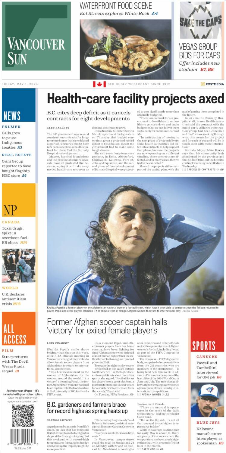 Portada de The Vancouver Sun (Canad&aacute;)