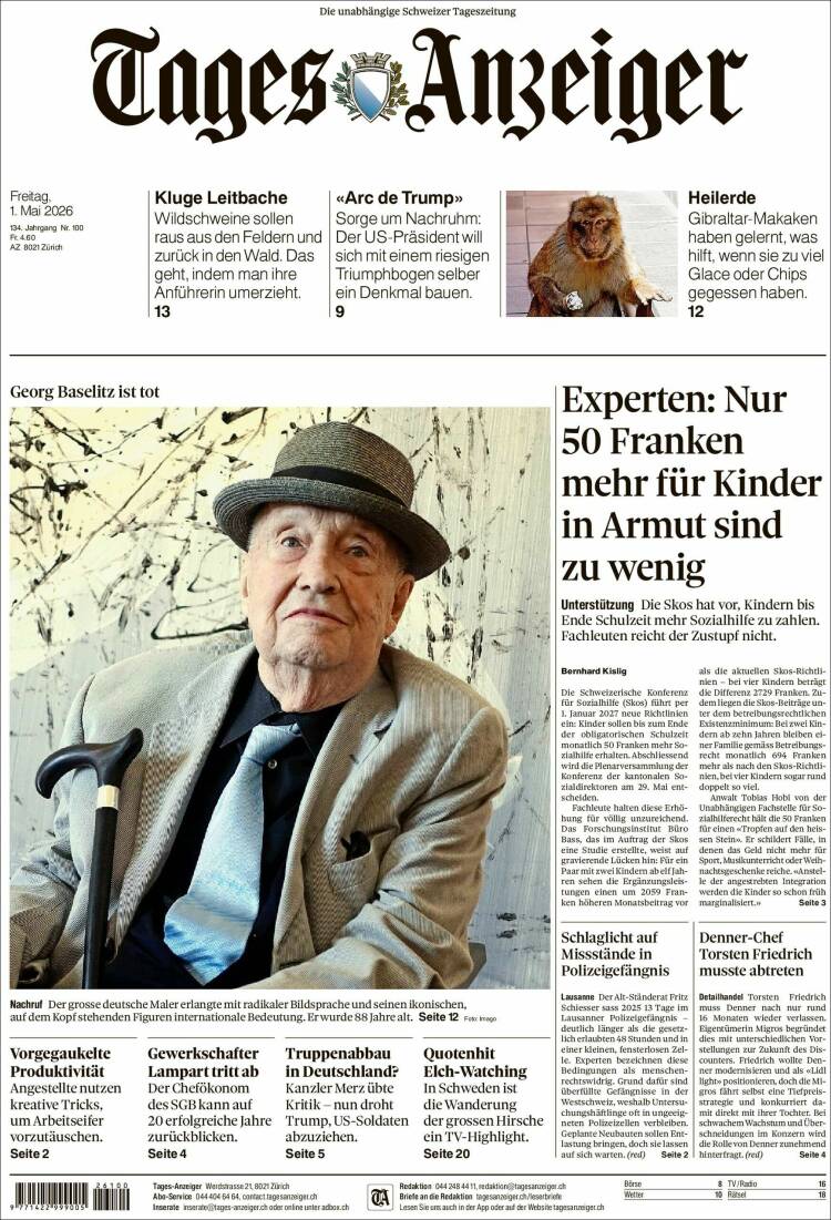 Portada de Tages-Anzeiger (Suiza)
