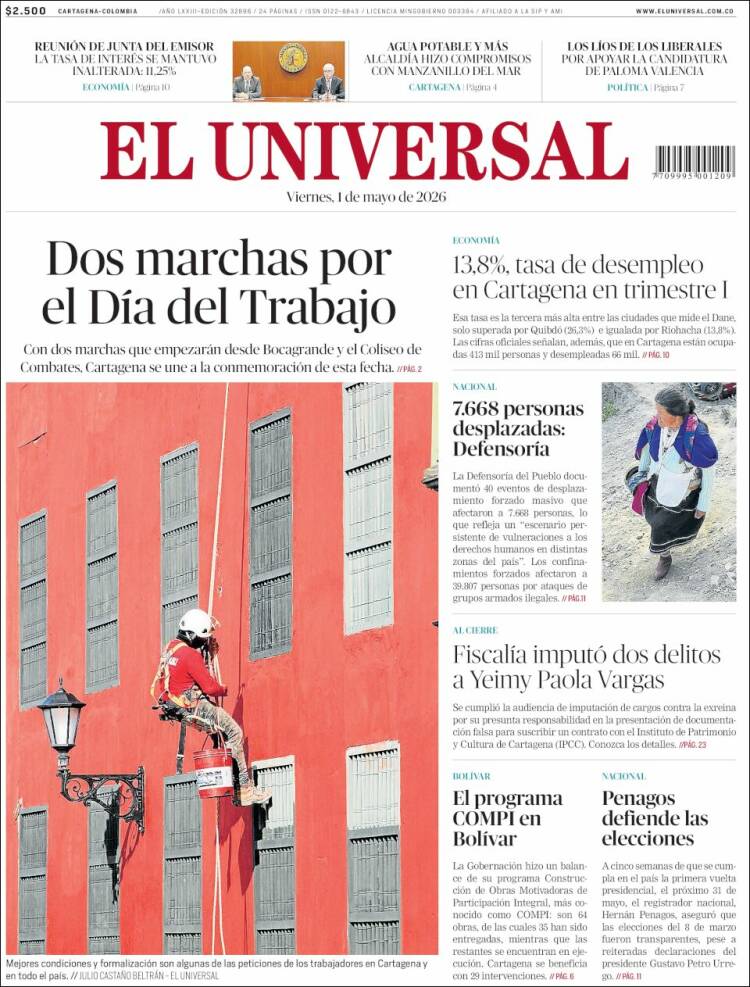 Portada de El Universal (Colombia)