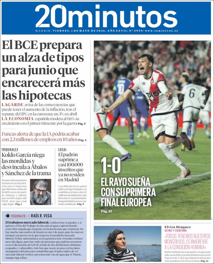 Portada de 20 Minutos - Madrid (Espa&ntilde;a)