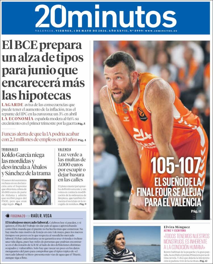 Portada de 20 Minutos - Valencia (Espa&ntilde;a)