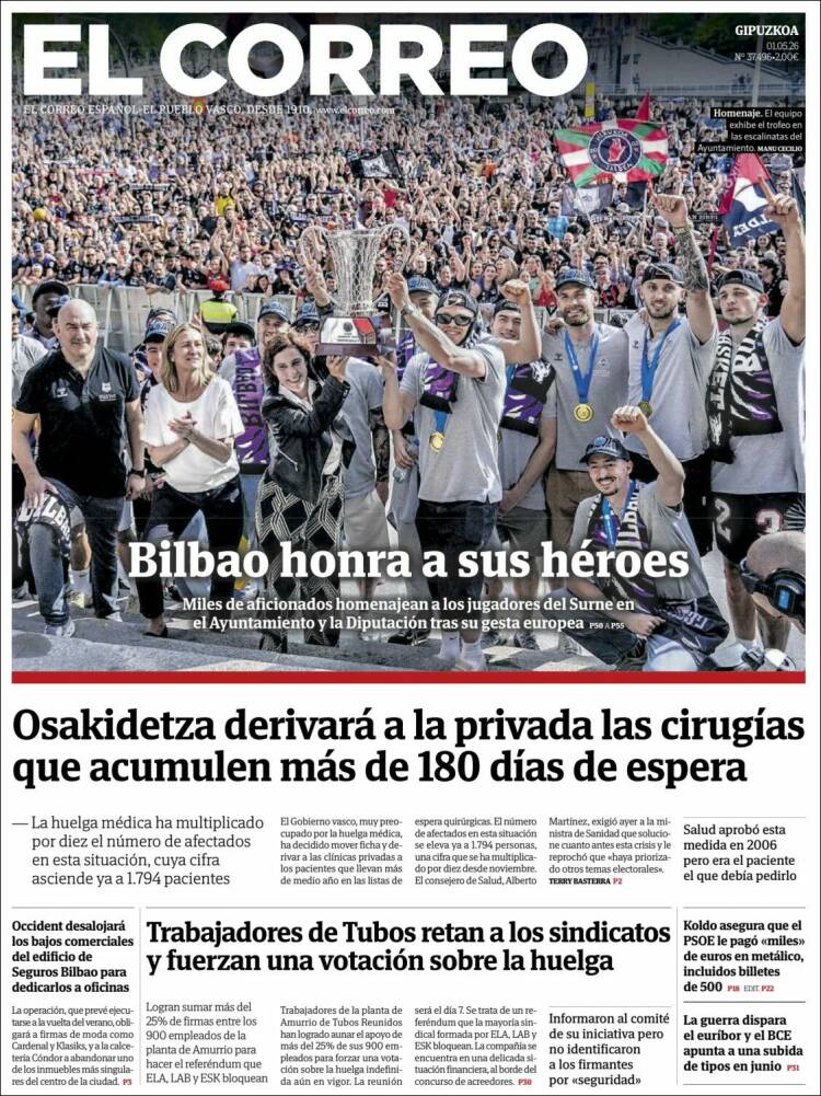 Portada de El Correo - Guipuzcoa (Espa&ntilde;a)