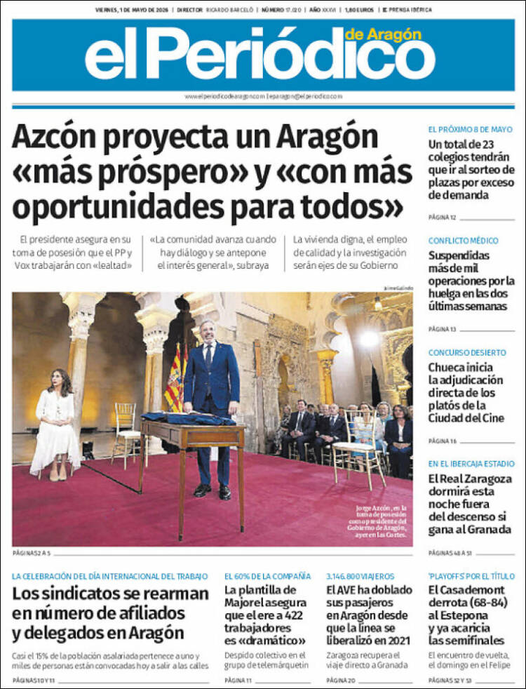 Portada de El Periódico de Aragón (Espa&ntilde;a)
