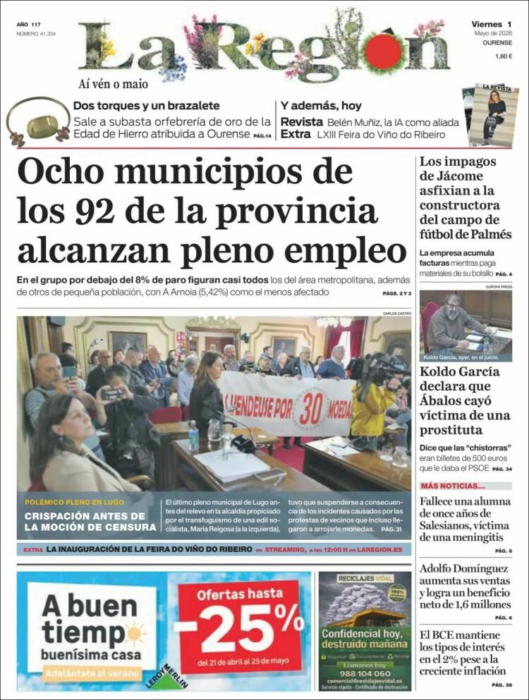 Portada de La Región de Ourense (Espa&ntilde;a)