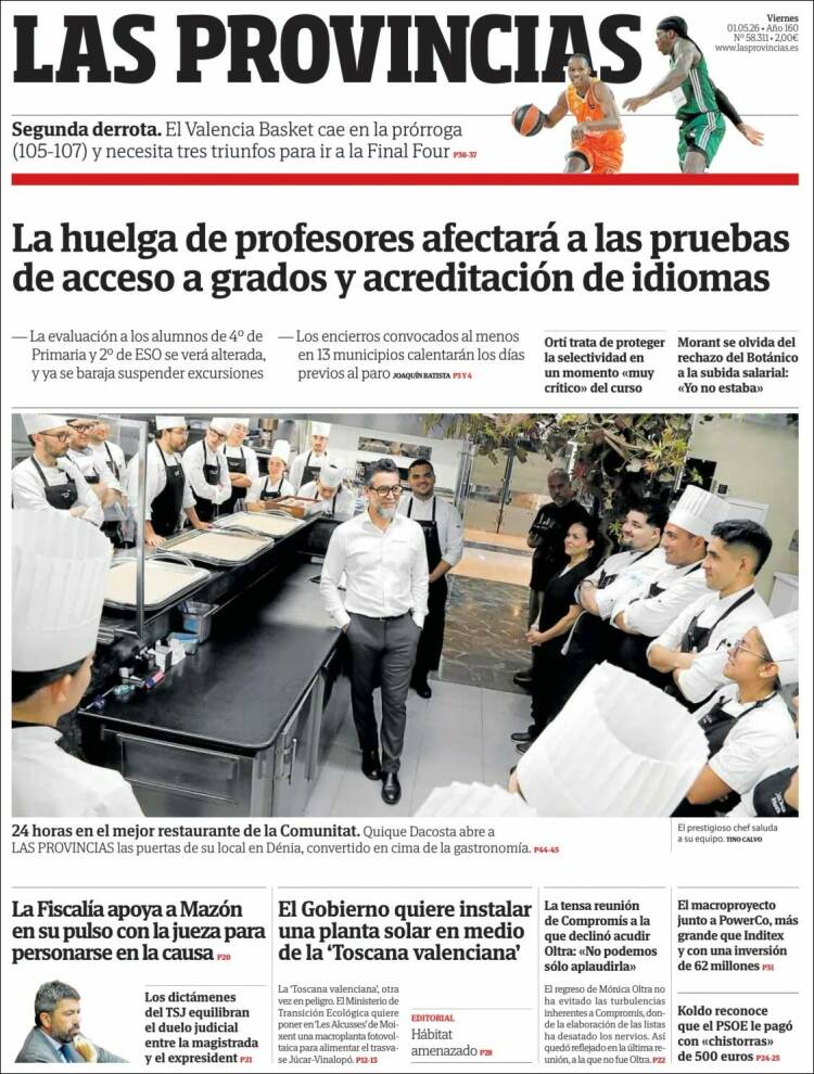 Portada de Las Provincias (Espa&ntilde;a)