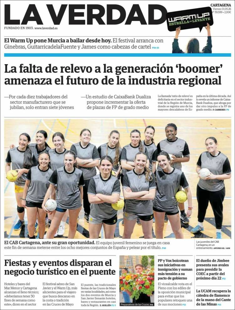 Portada de La Verdad de Cartagena (Espa&ntilde;a)