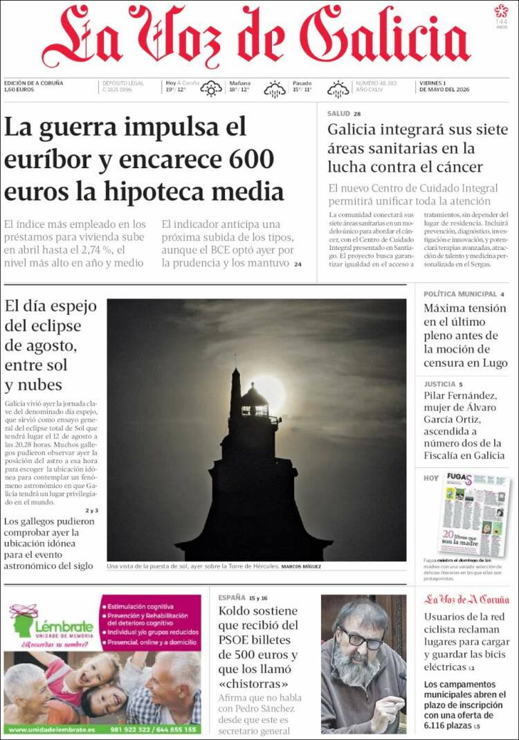 Portada de La Voz de Galicia (Espa&ntilde;a)