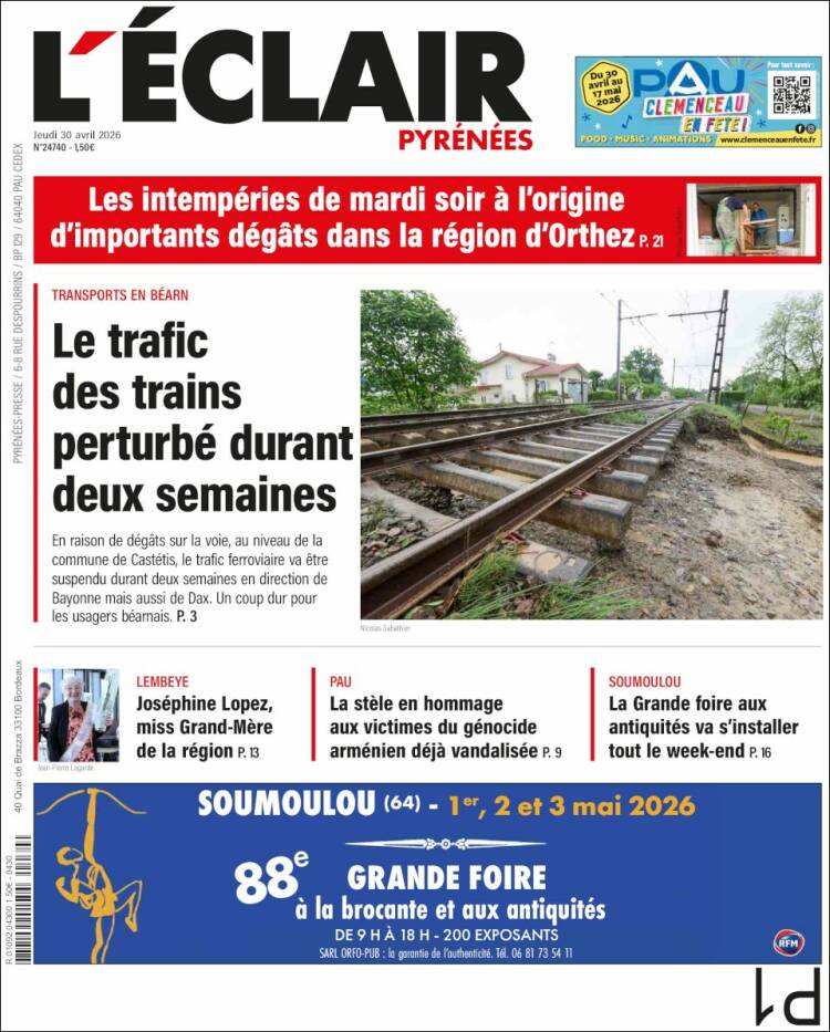 Portada de L'Eclair des Pyrénées (Francia)