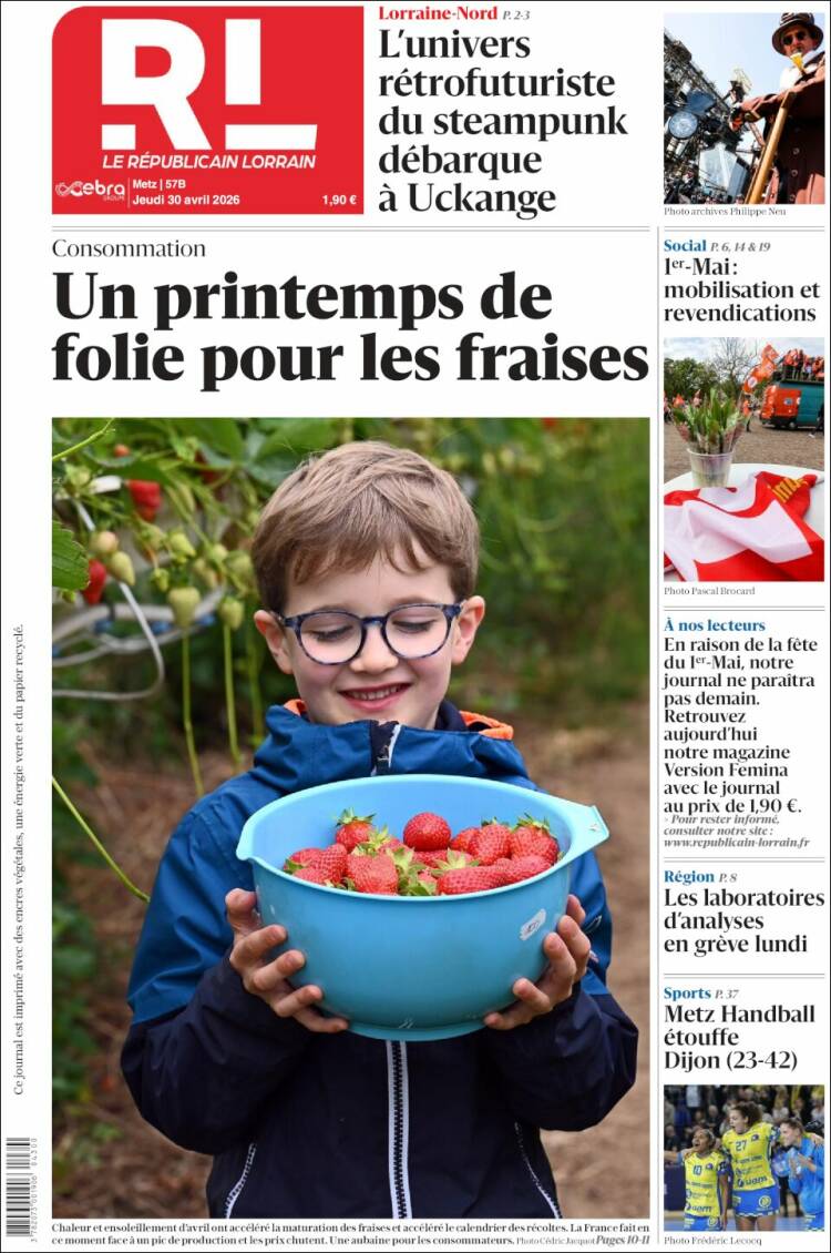 Portada de Le Republicain Lorrain (Francia)