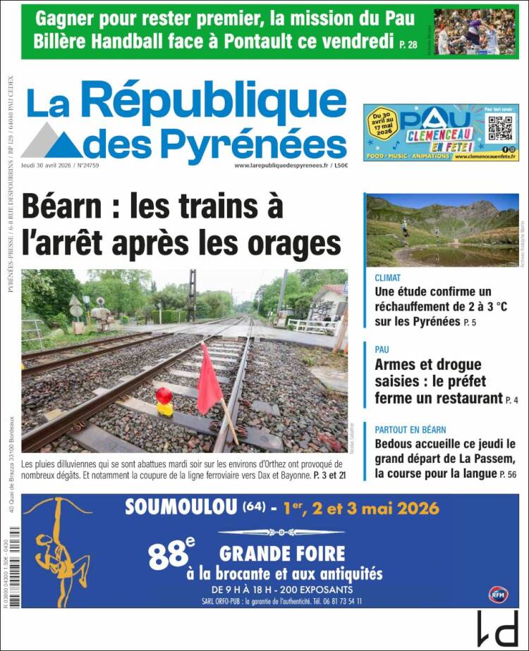 Portada de La République des Pyrénées (Francia)