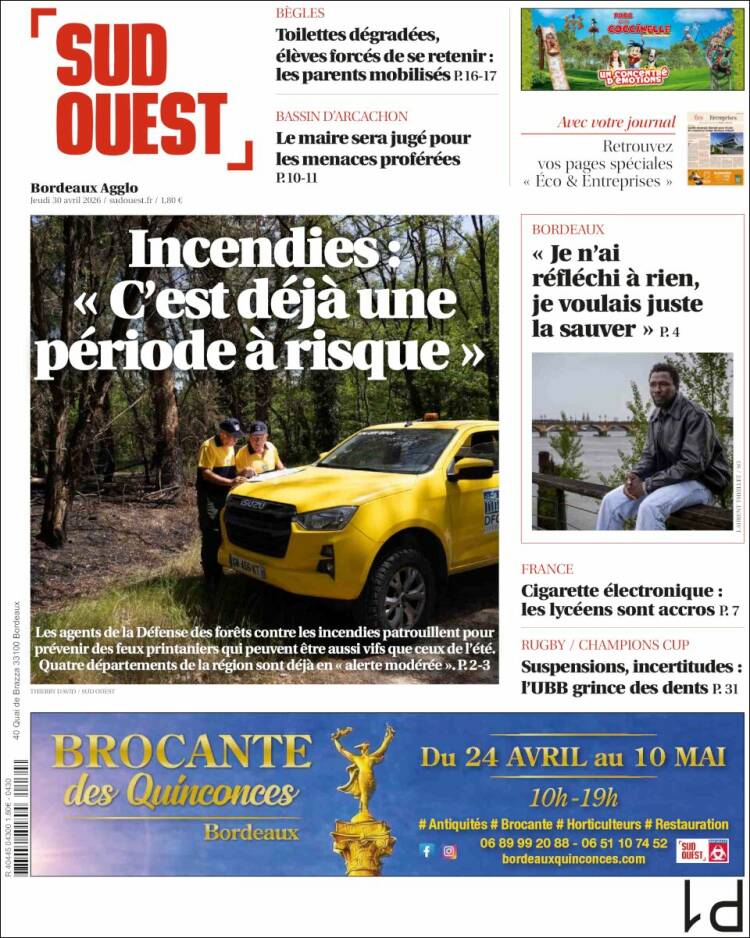Portada de Sud Ouest (Francia)