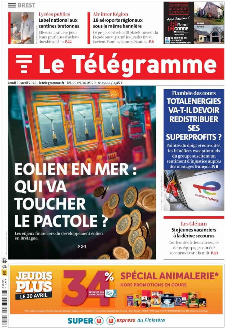Portada de Télégramme (Francia)
