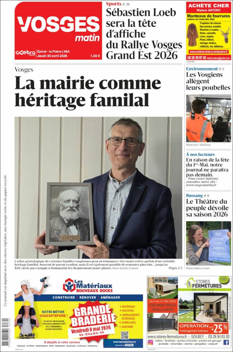 Portada de Vosges Matin (Francia)