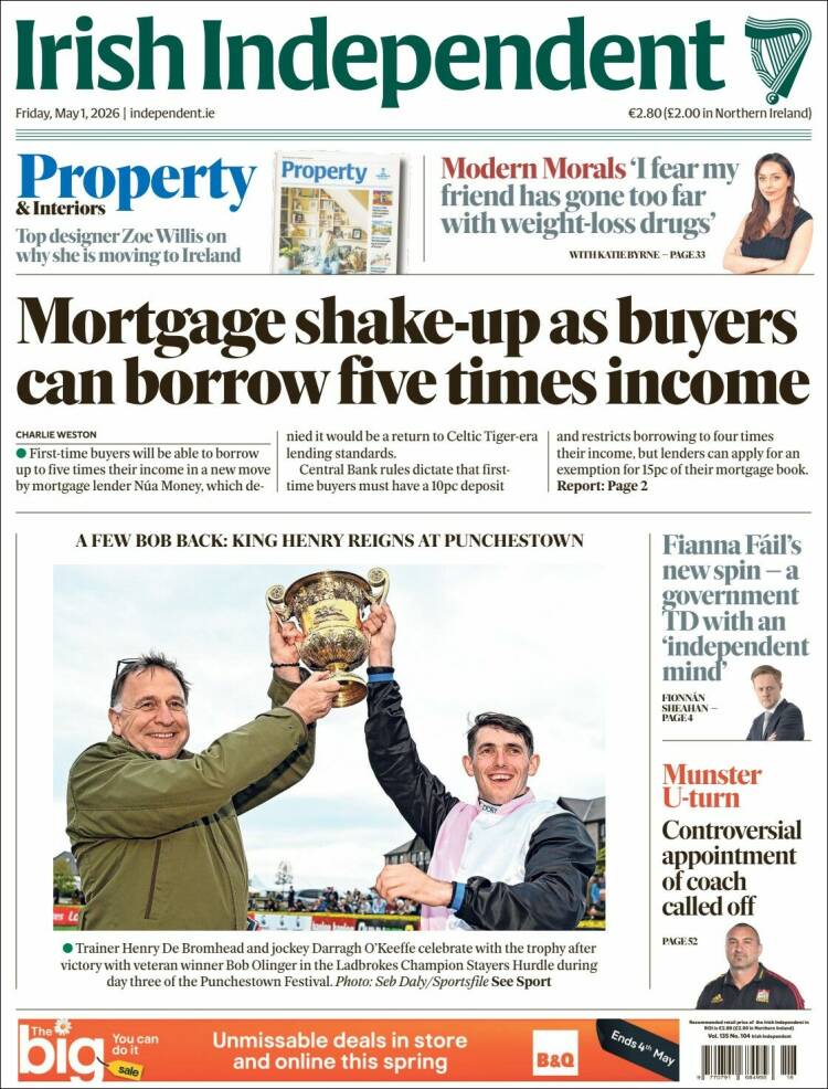 Portada de Irish Independent (Irlanda)