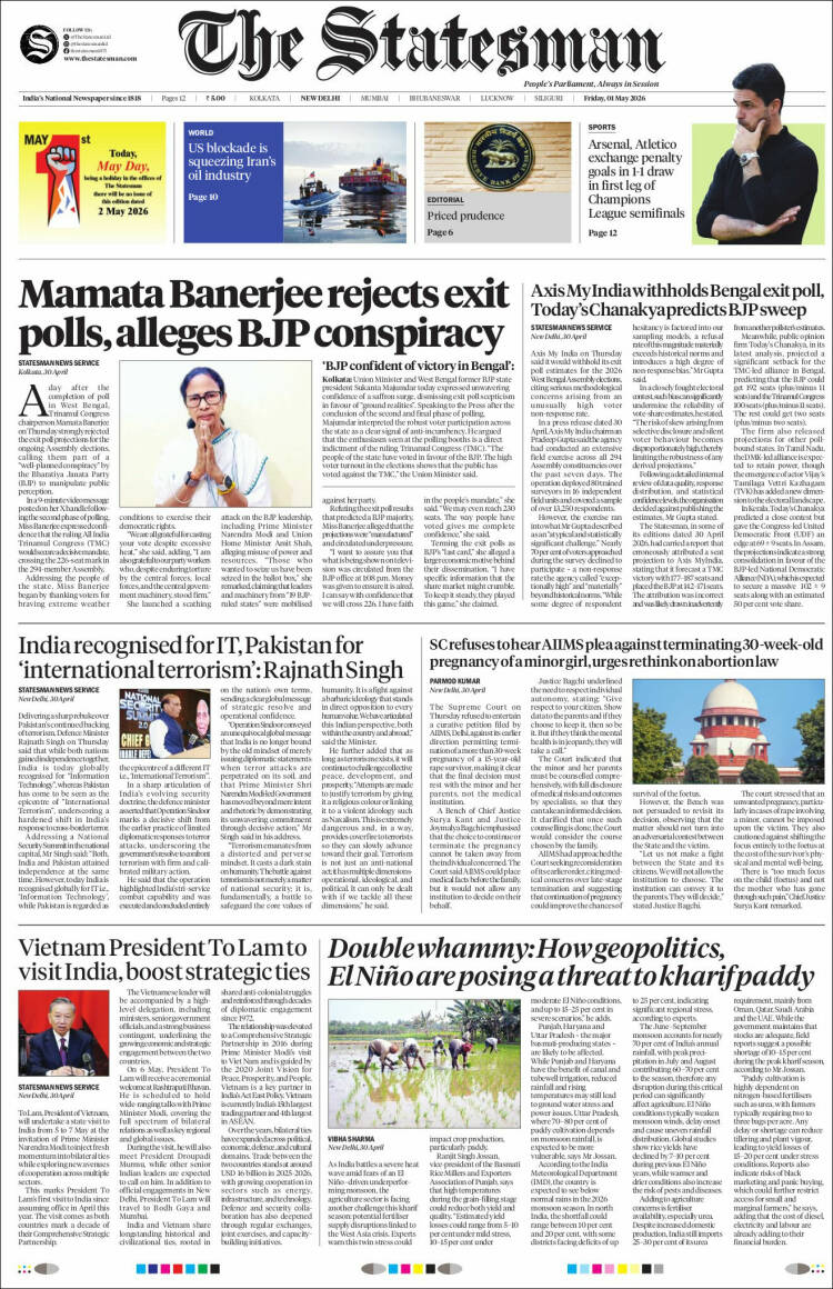 Portada de The Statesman (India)