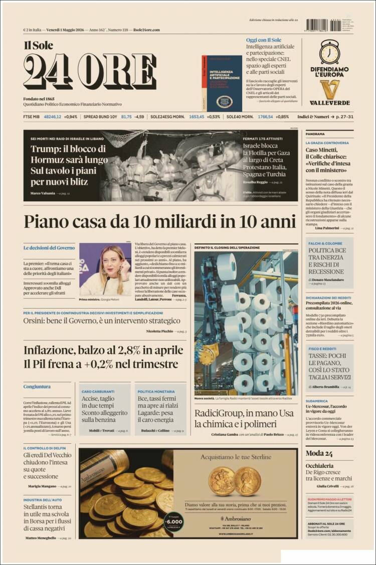 Portada de Il Sole 24 ORE (Italia)