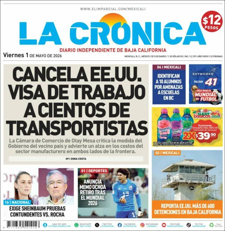 Portada de La Crónica de Baja California (M&eacute;xico)