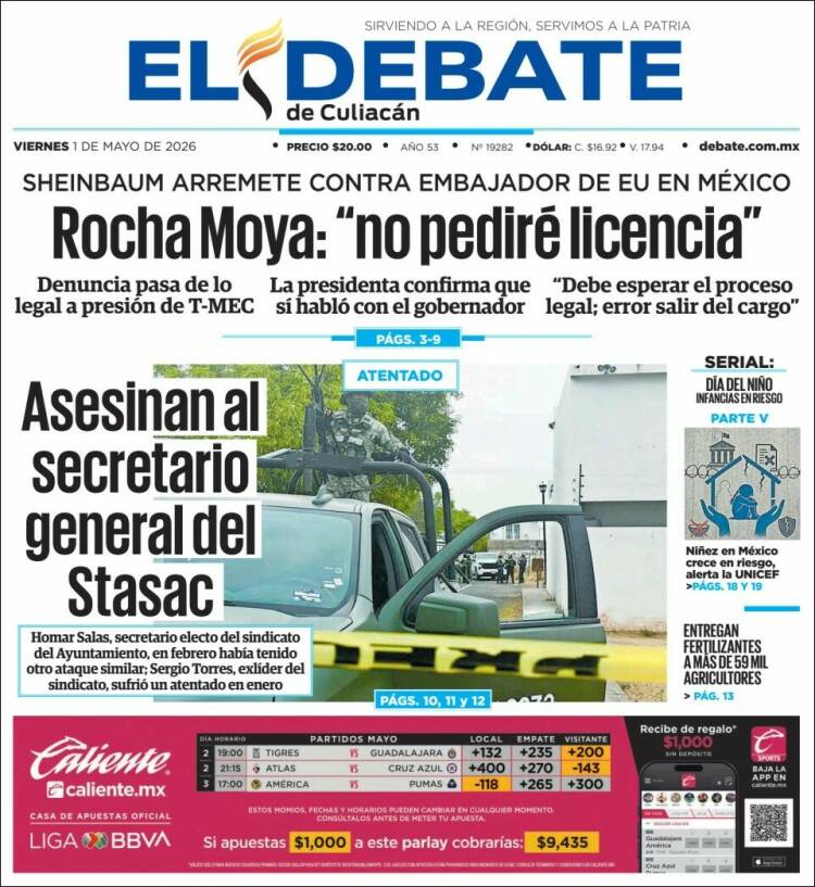 Portada de El Debate de Culiacán (M&eacute;xico)