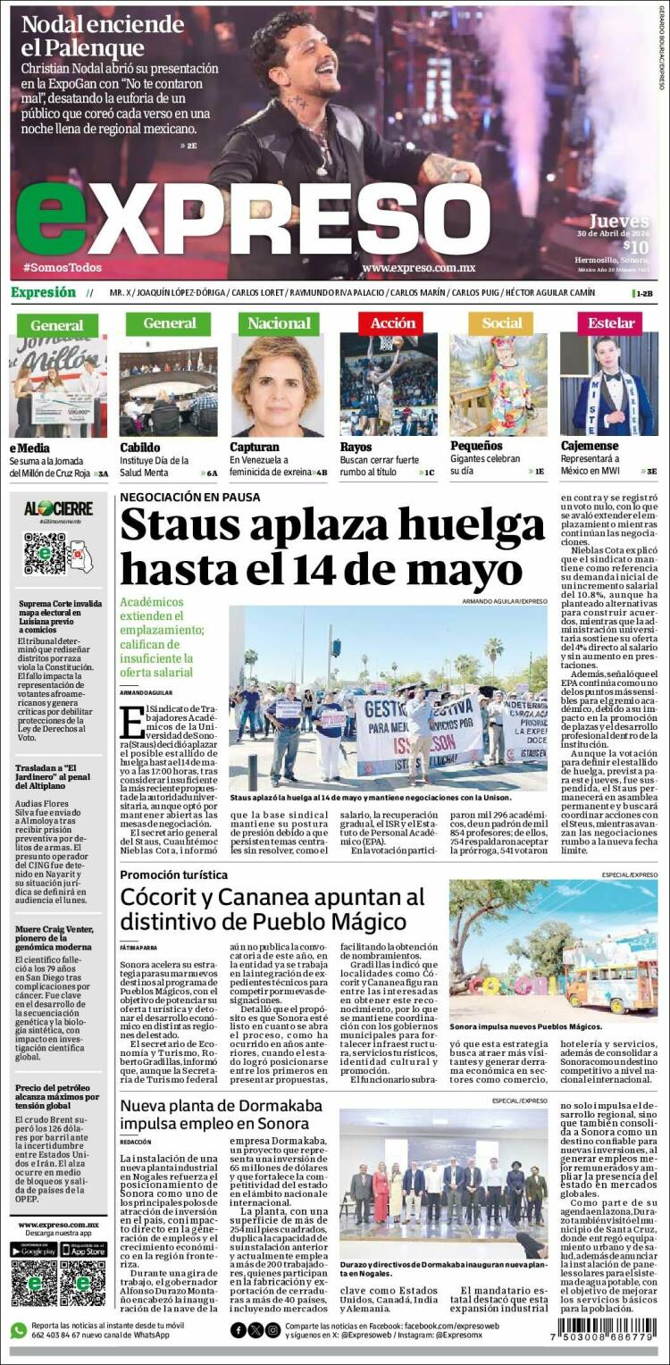 Portada de Expreso (M&eacute;xico)