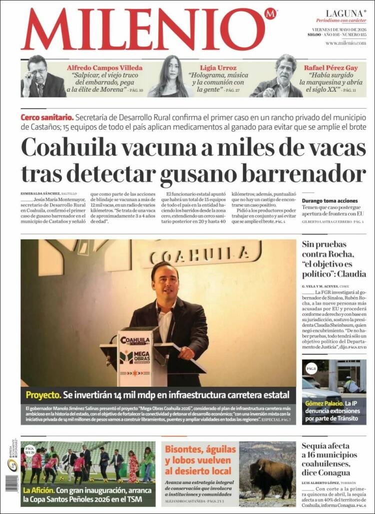 Portada de Milenio - Laguna (M&eacute;xico)