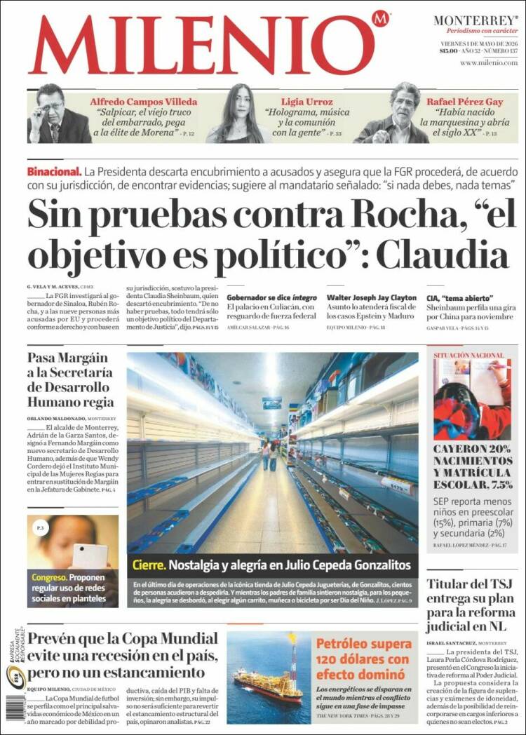 Portada de Milenio de Monterrey (M&eacute;xico)