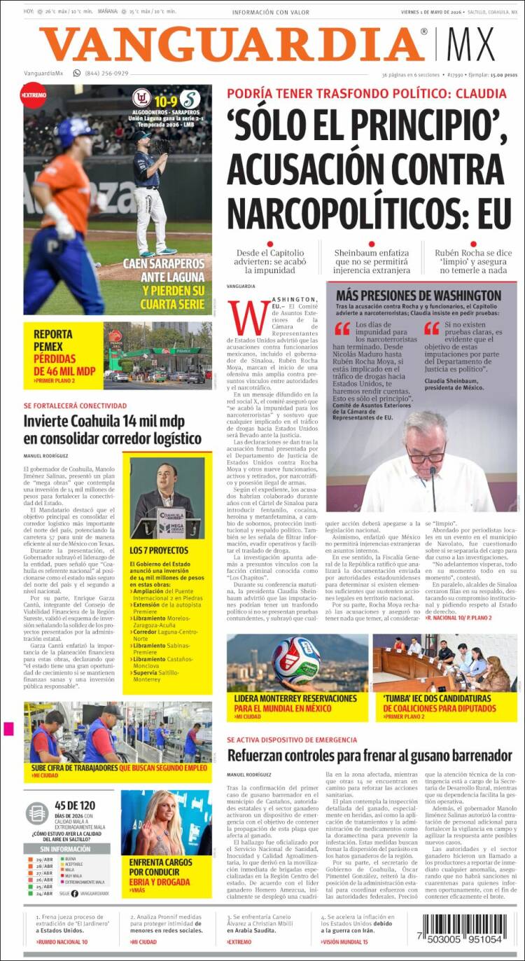Portada de Vanguardia (M&eacute;xico)