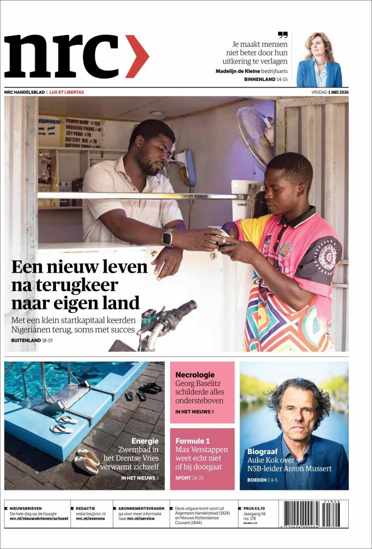 Portada de NRC Handelsblad (Pa&iacute;ses Bajos)