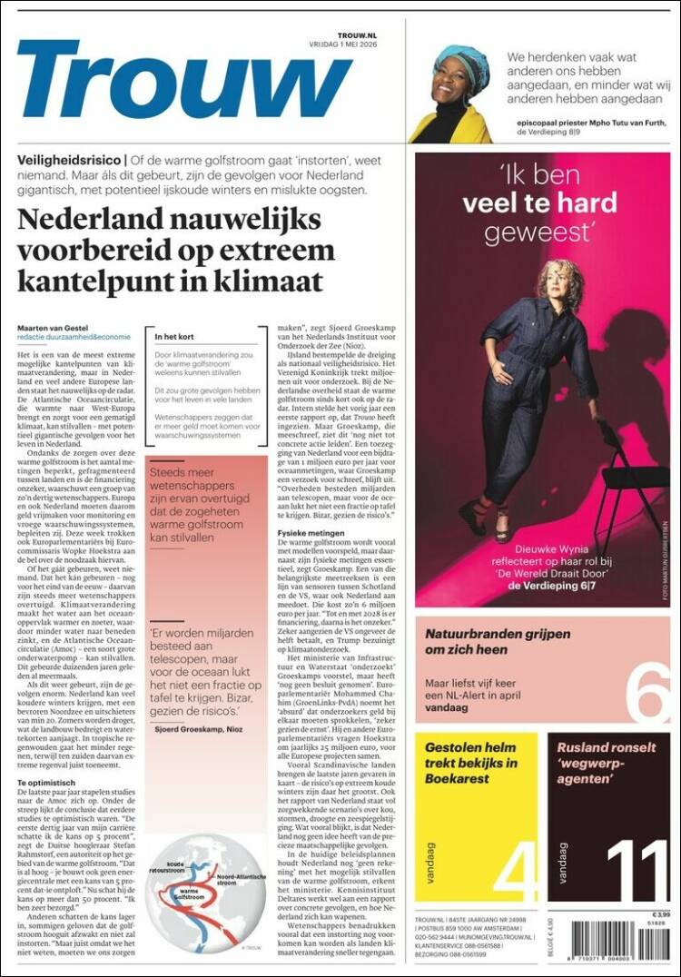 Portada de Trouw (Pa&iacute;ses Bajos)