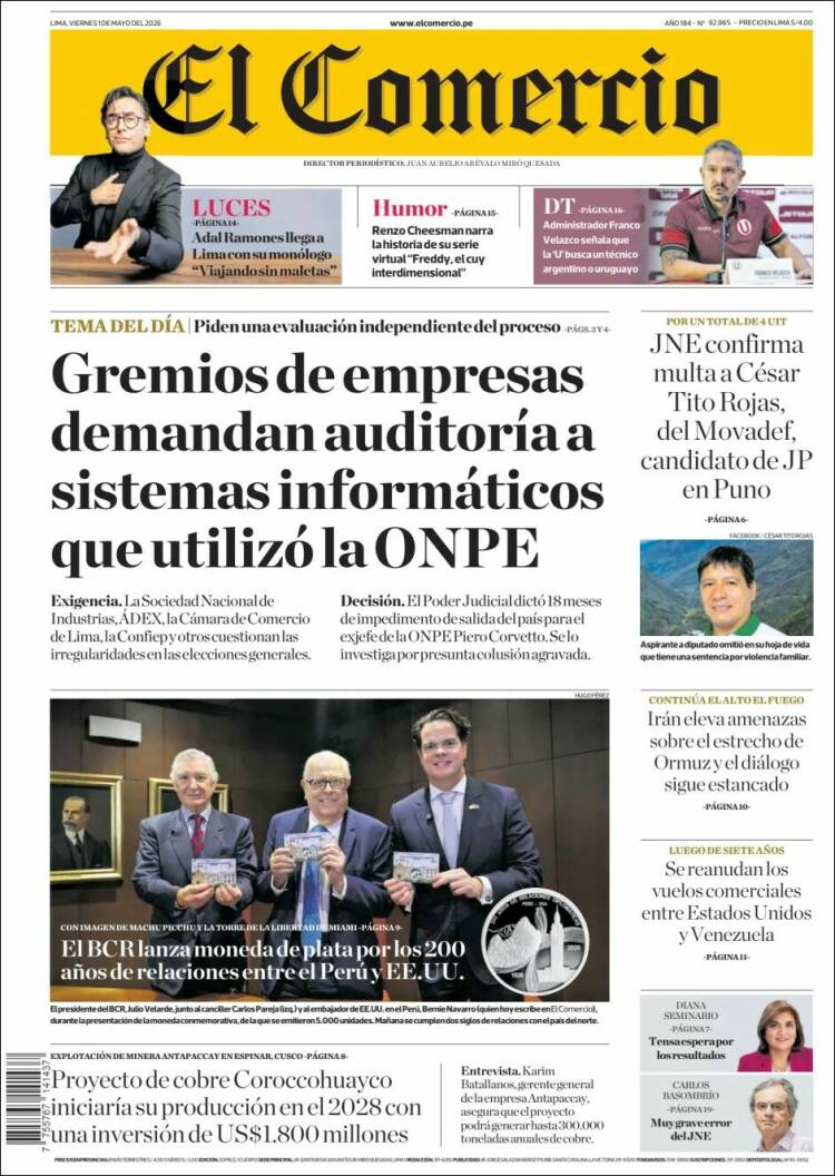 Portada de El Comercio (Per&uacute;)