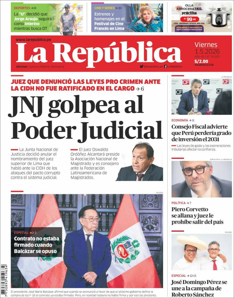 Portada de La Republica (Per&uacute;)