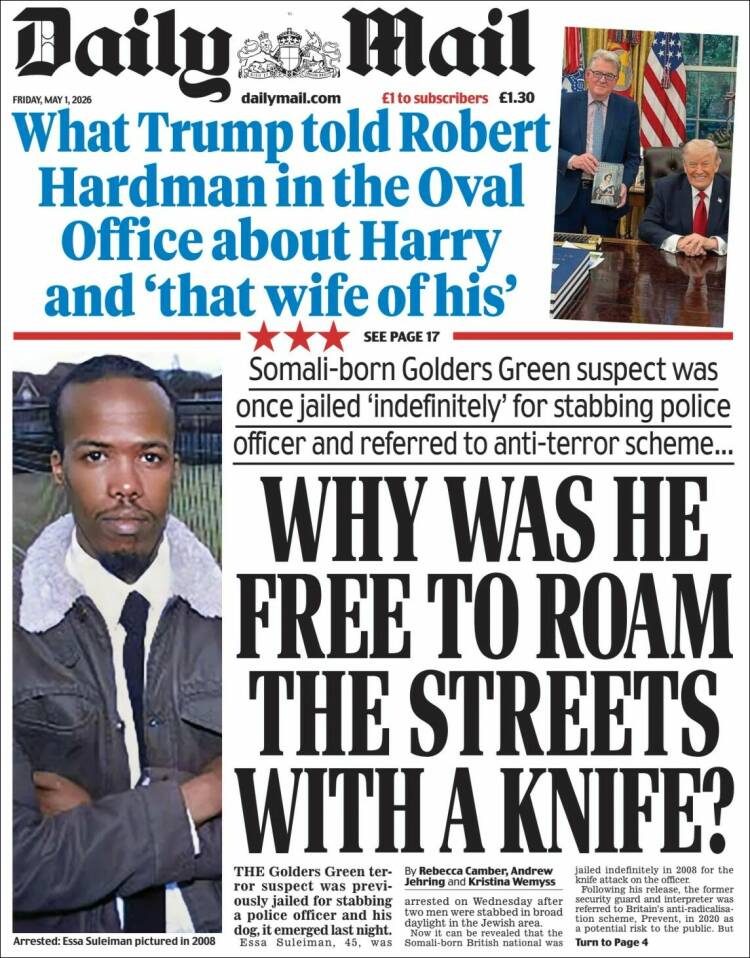 Portada de Daily Mail (Reino Unido)