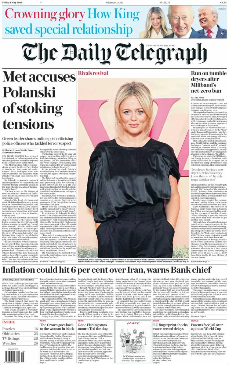 Portada de Daily Telegraph (Reino Unido)
