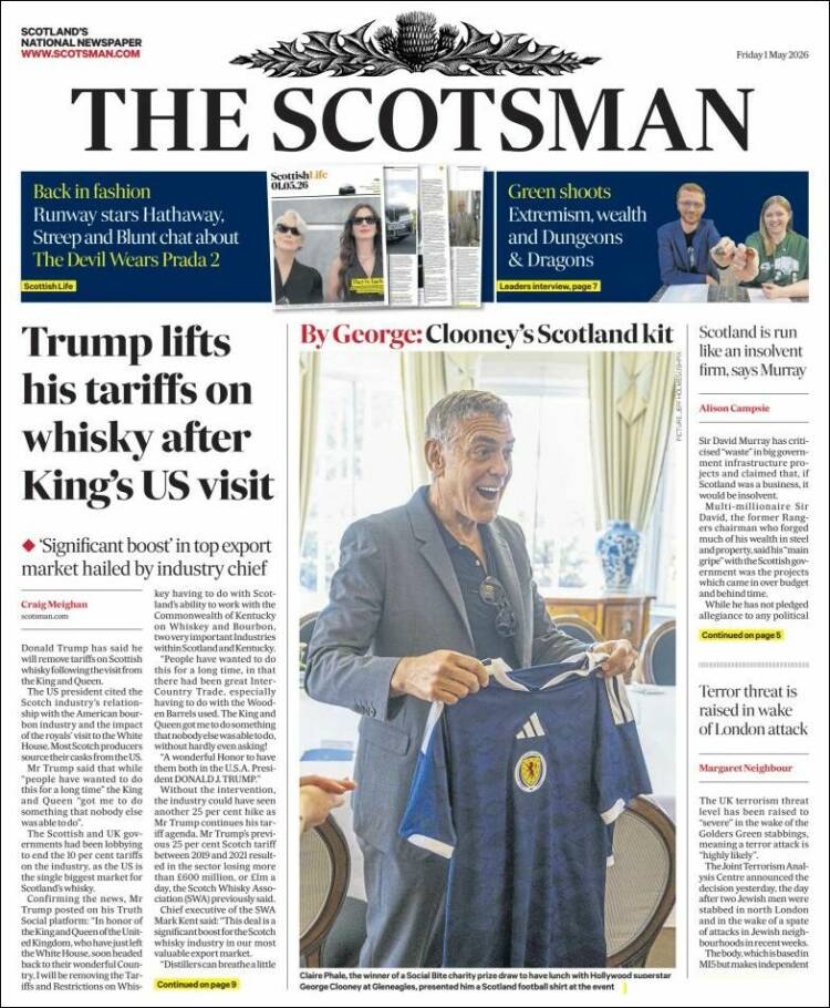 Portada de The Scotsman (Reino Unido)
