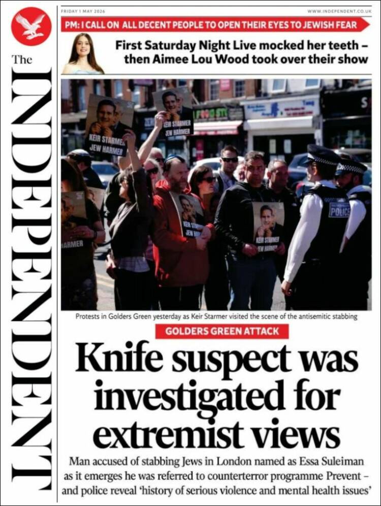 Portada de The Independent (Reino Unido)