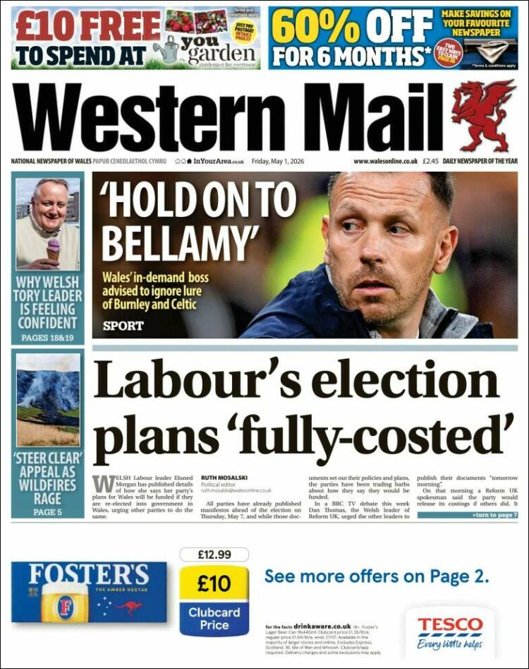 Portada de Western Mail (Reino Unido)