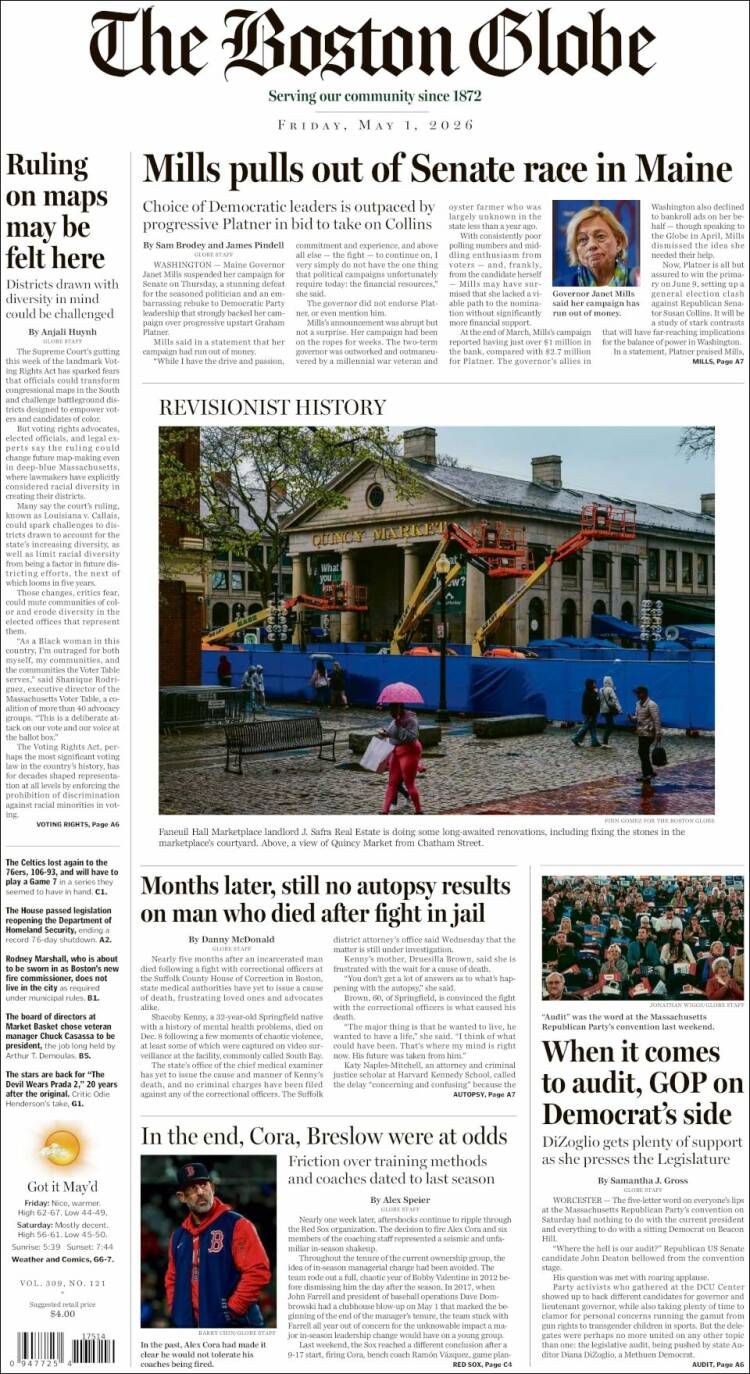 Portada de Boston Globe (USA)