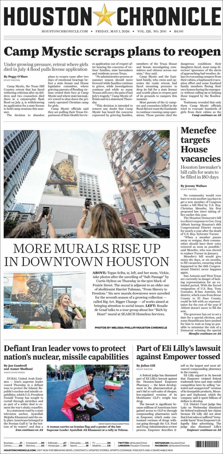 Portada de Houston Chronicle (USA)
