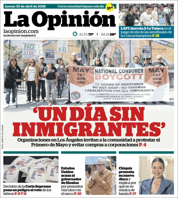 Portada de La Opinión (USA)