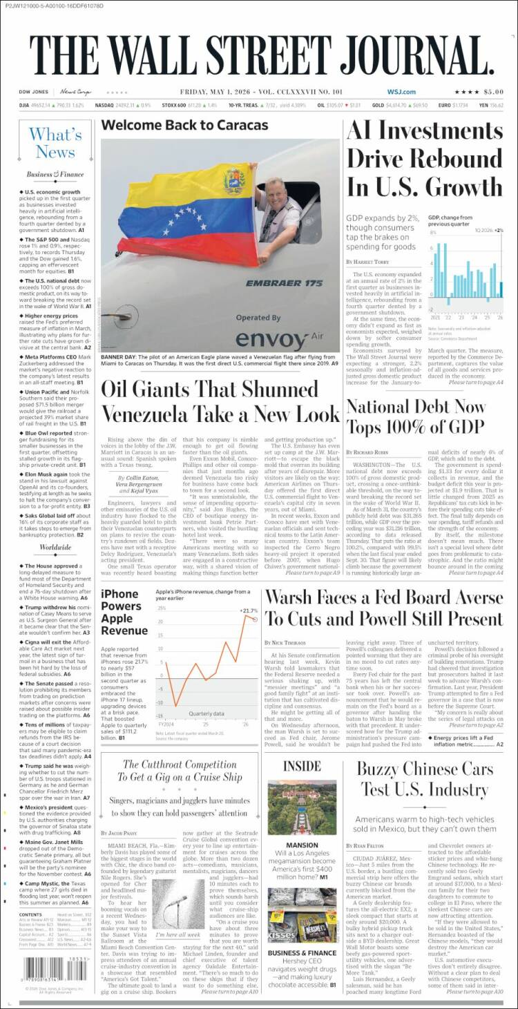 Portada de Wall Street Journal (USA)