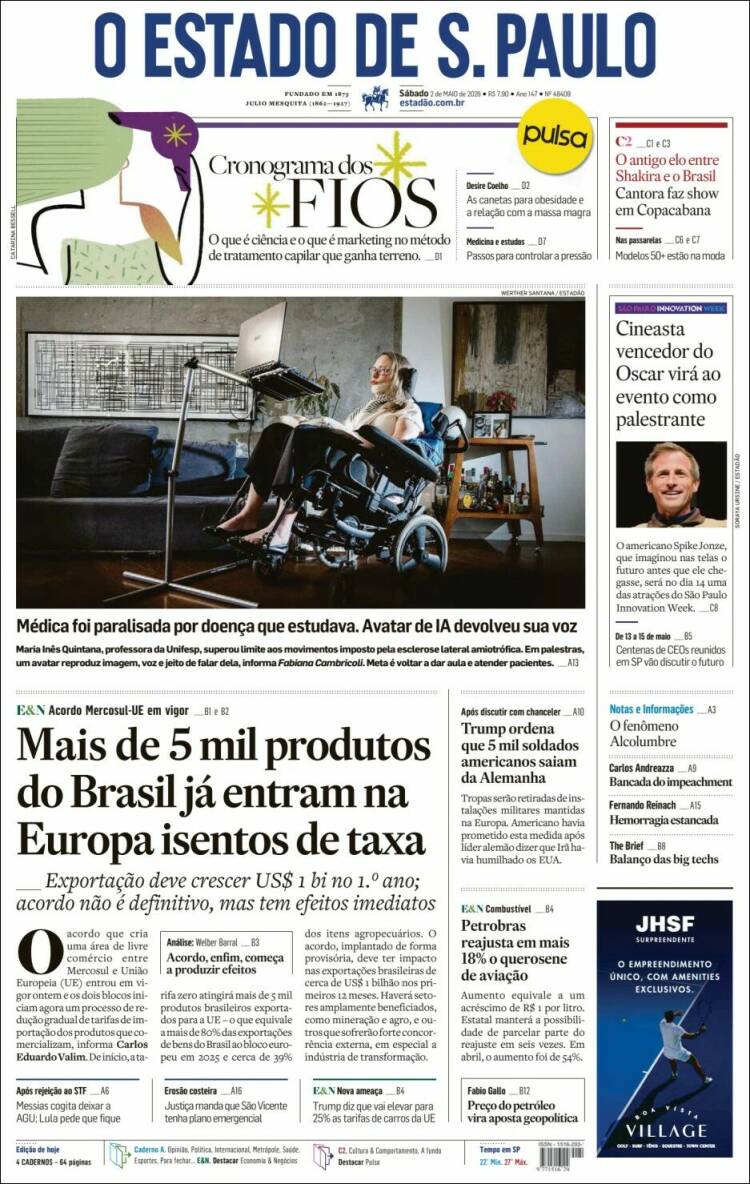 Portada de O Estado de São Paulo (Br&eacute;sil)