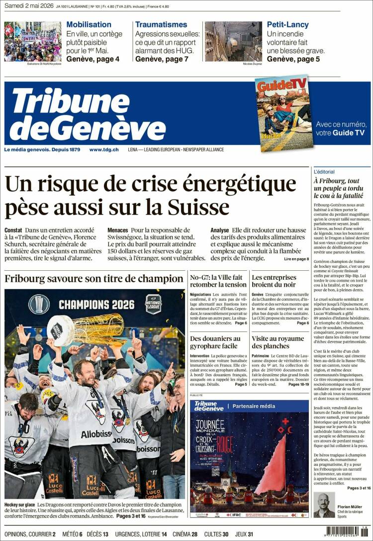 Portada de La Tribune de Genève (Switzerland)