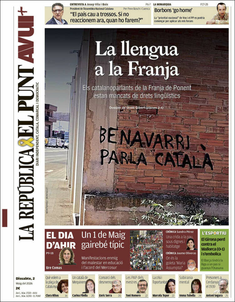 Portada de El Punt Avui (Spain)