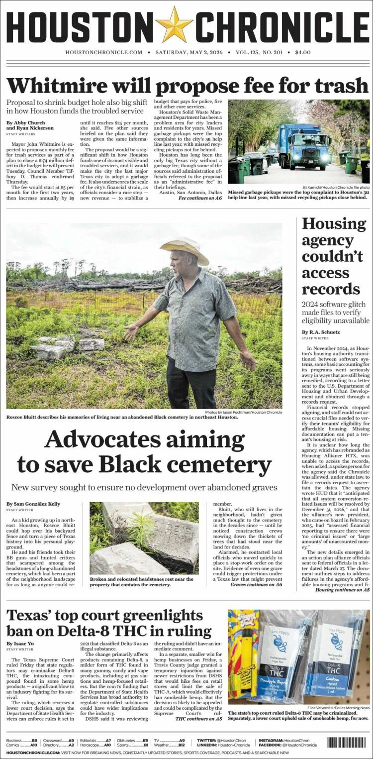 Portada de Houston Chronicle (&Eacute;tats-Unis)