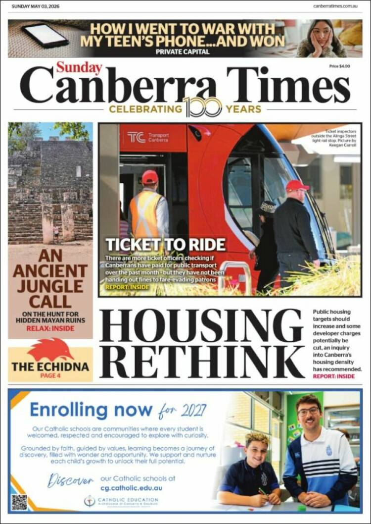Portada de The Canberra Times (Australia)