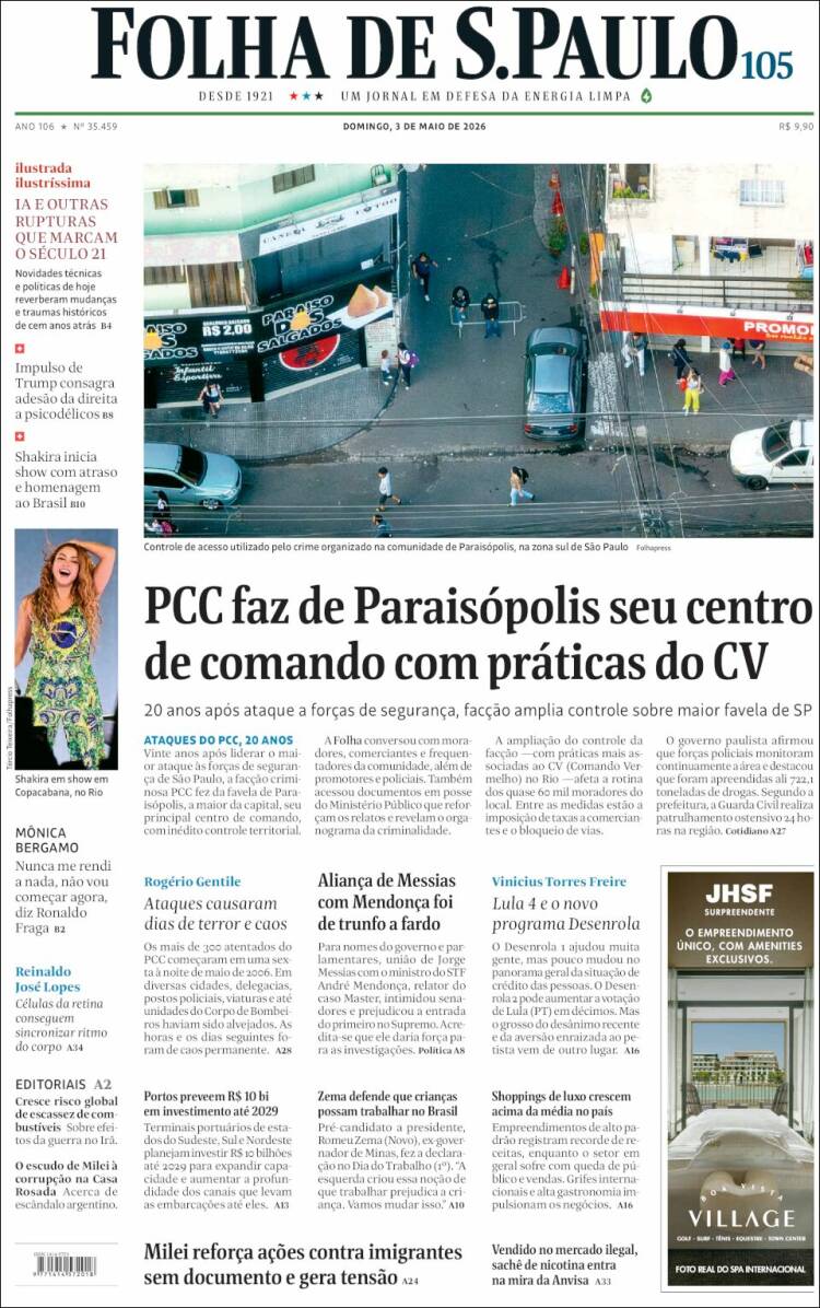 Portada de Folha de São Paulo (Brasil)