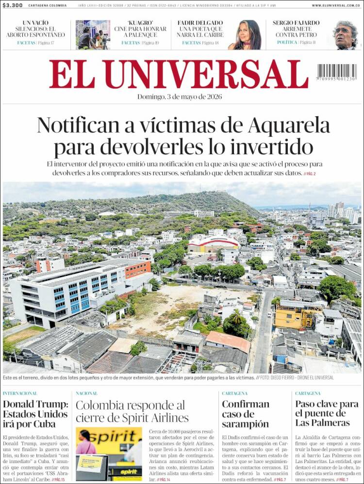 Portada de El Universal (Colombia)