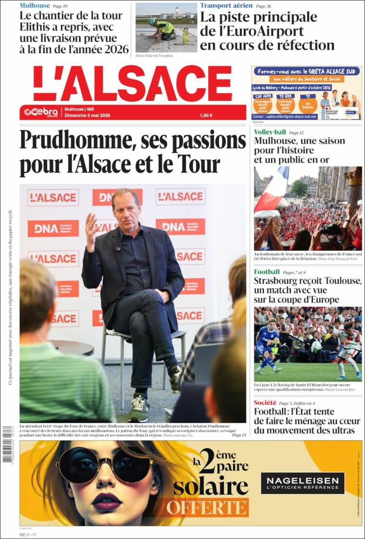 Portada de Journal L'Alsace (Francia)