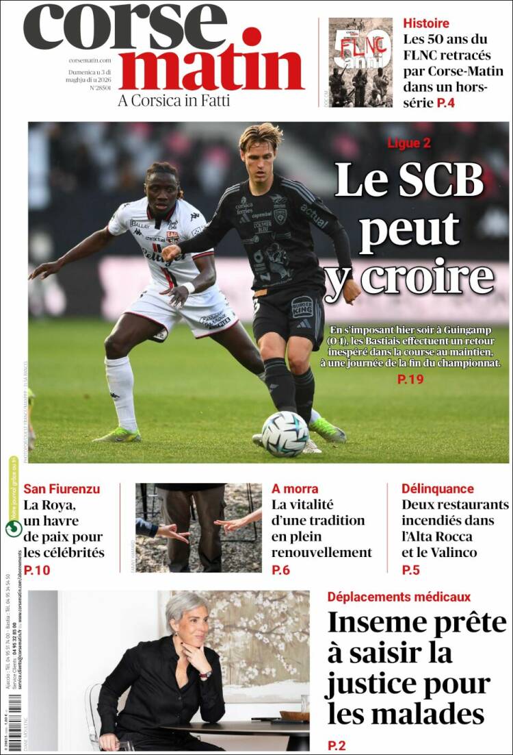 Portada de Corse-Matin (Francia)