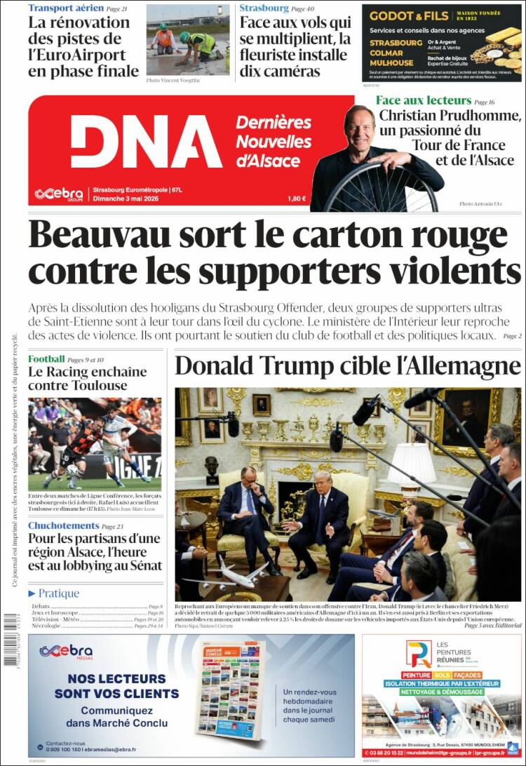 Portada de Les Dernières Nouvelles d'Alsace (Francia)