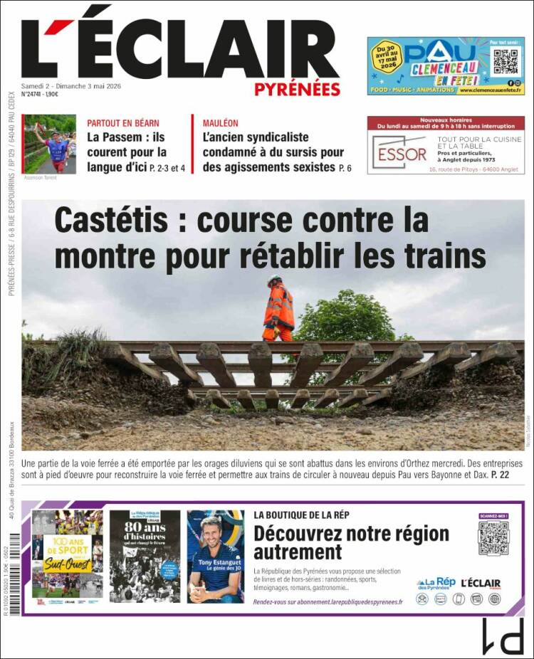 Portada de L'Eclair des Pyrénées (Francia)